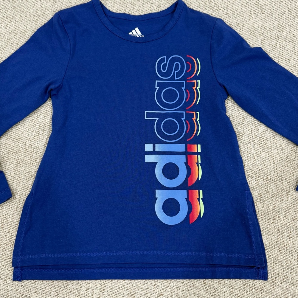 Adidas Girl Long Sleeve Tee in Blue with Multicolor Logo